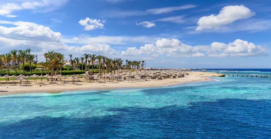 Landscape with beach in Port Ghalib, Marsa Alam, Egypt