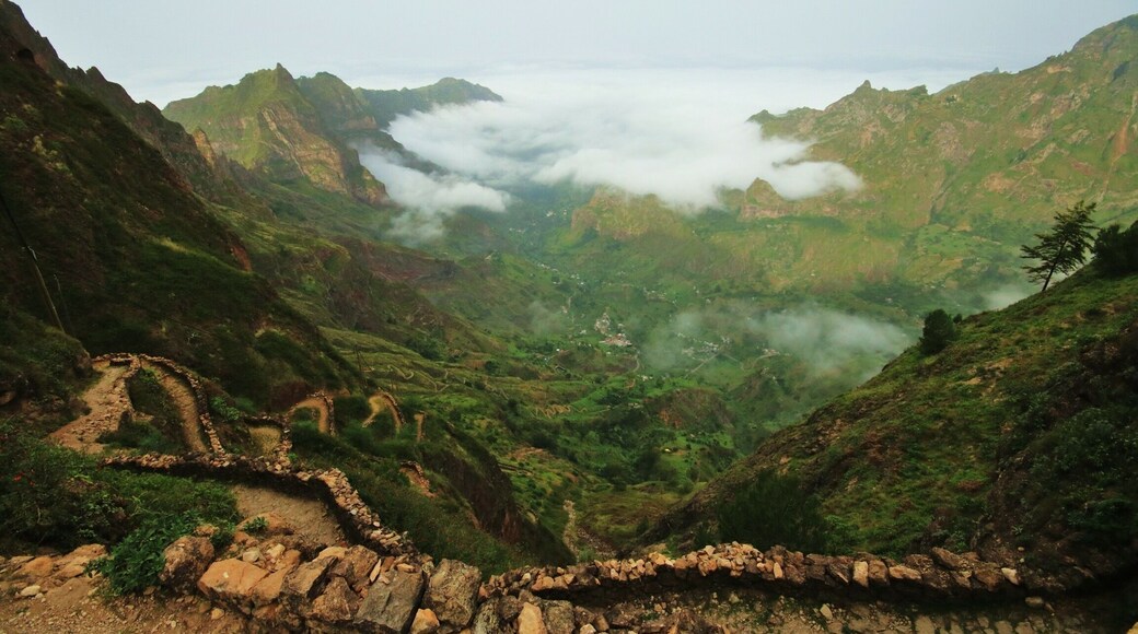 Hiking from the Cova Crater to Cidade Dad Pombas starts off with the most incredible view across the valley. Follow the steep, twisting path down below the clouds for the most beautiful hike on the island of Santo Antão.