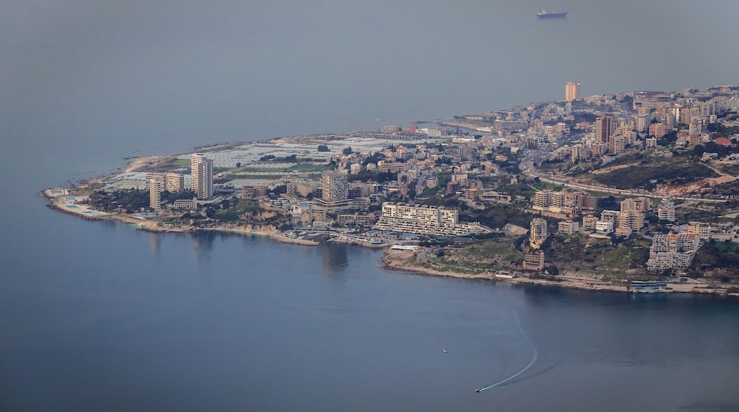 Tabarja city on the Mediterranean Sea coast seen from shrine in Harissa town, Lebanon