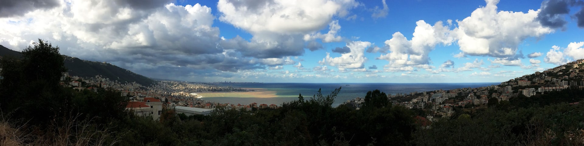 Panoramic view of Lebanese coast shot after storm from Ghazir with jounieh and Beirut in a far end
