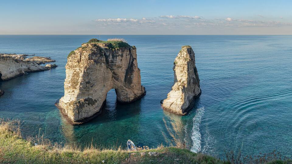 Rouche rocks in Beirut, Lebanon, Mediterranean sea