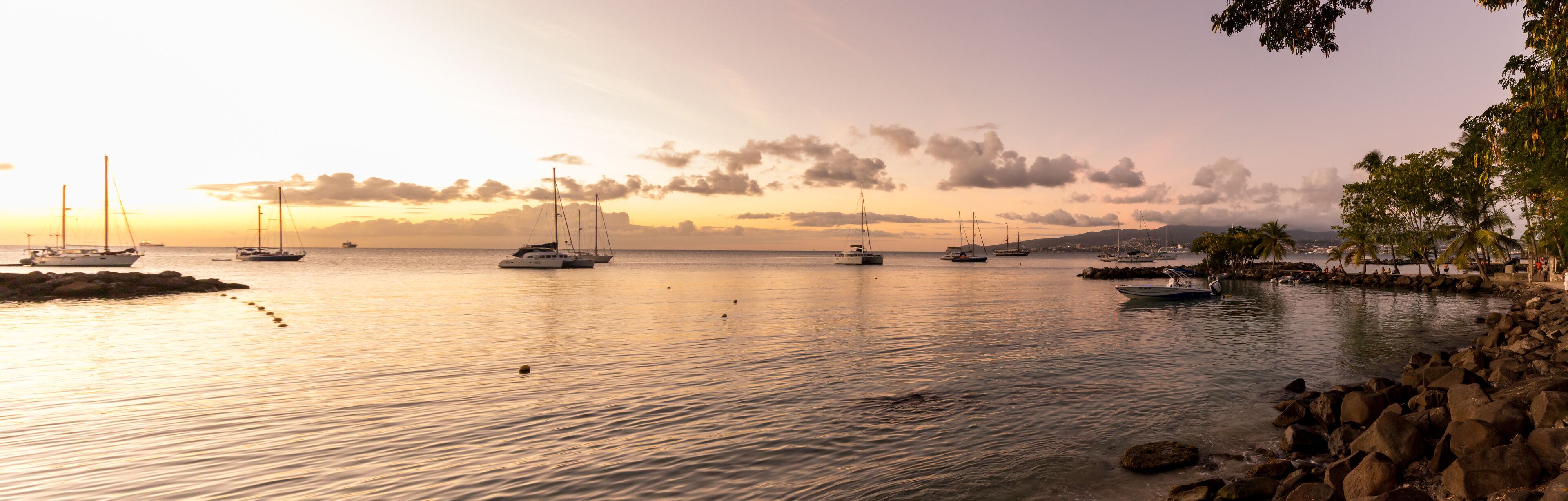 sunset over the harbor in Martinique