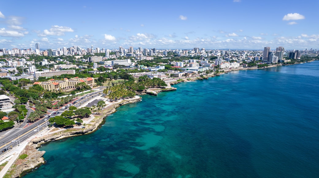 Beautiful aerial view of the city of Santo Domingo - Dominican Republic with is Parks, buildings, suburbs ,turquoise Caribbean ocean, parks and malecon