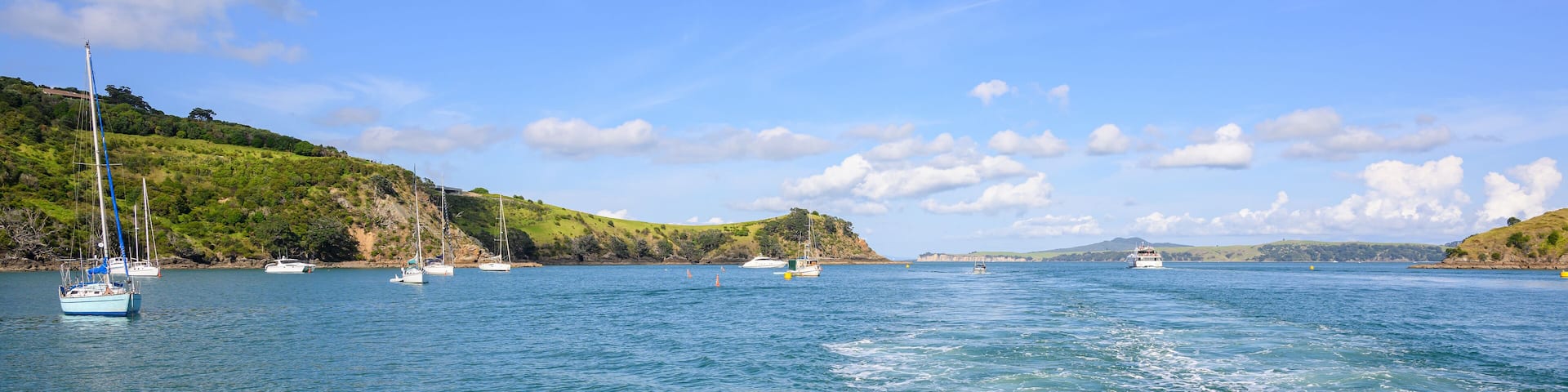Views of the Hauraki Gulf from Matiatia ferry terminal. Waiheke Island. New Zealand.