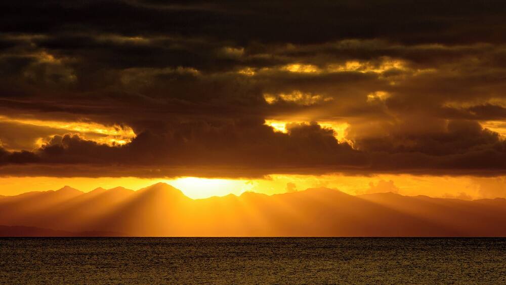 This is a sunset view from Matei Point on Taveuni Island in Fiji.
