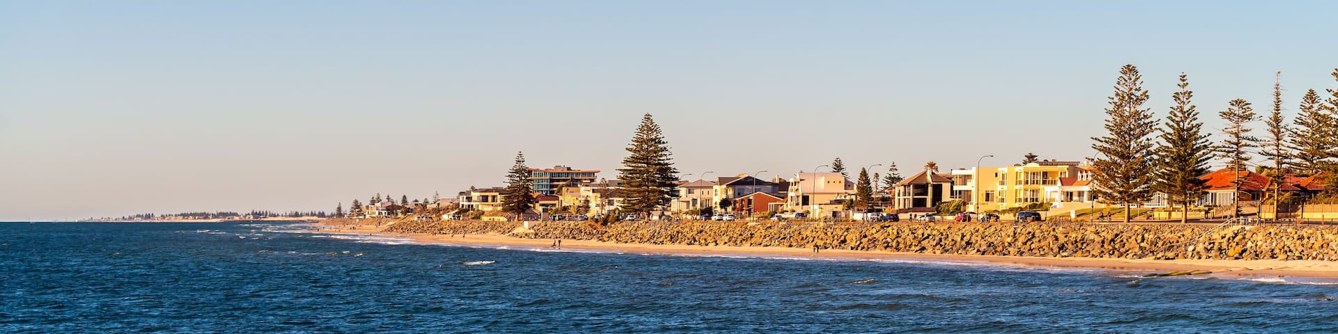 Coastline of Adelaide viewed from Brighton jetty at sunset, South Australia