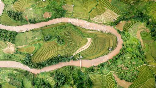 Mu Cang Chai Rice Terraces from above Vietnam