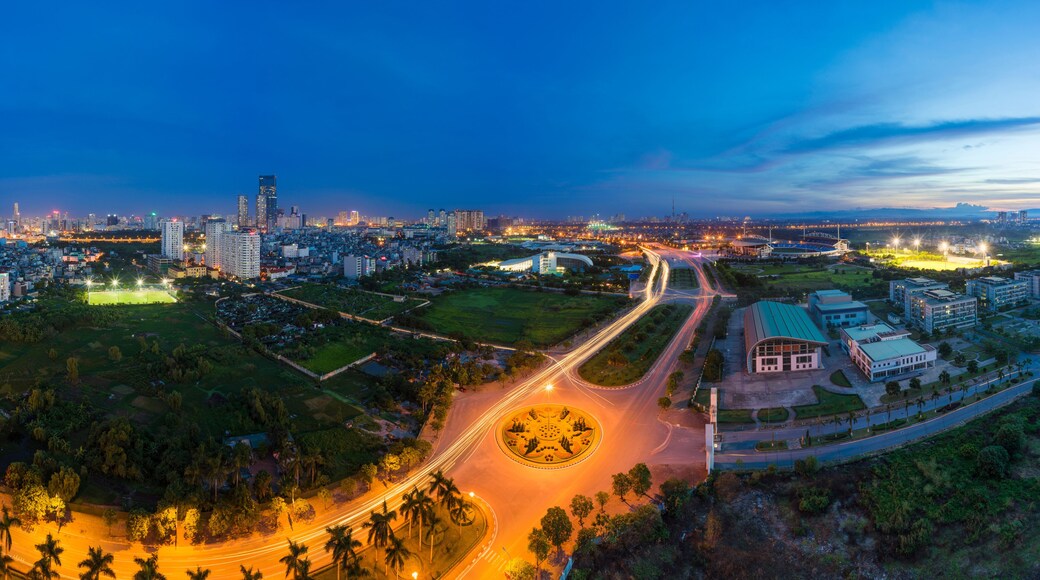 Aerial view of Hanoi skyline by twilight period. Hanoi cityscape with Le Duc Tho street, way of My Dinh stadium entrance
