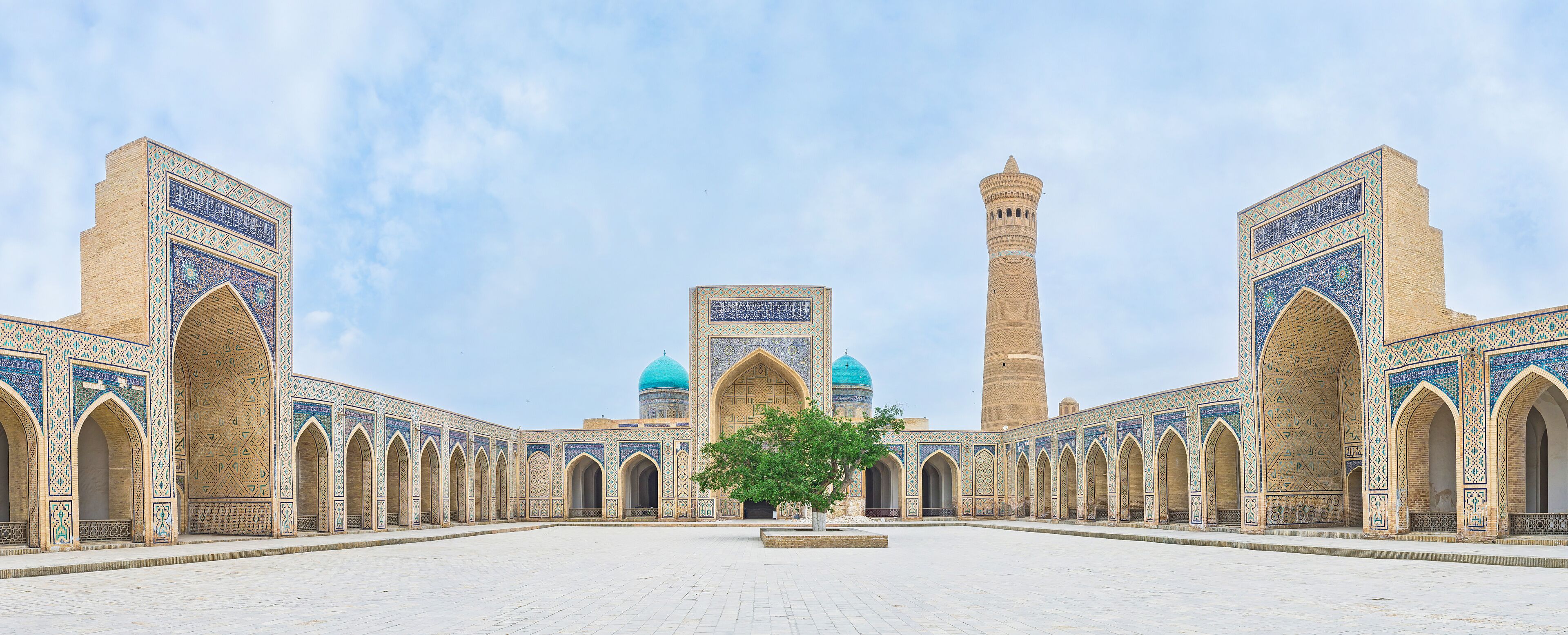 The ornate courtyard of Poi Kalyan Mosque, Bukhara, Uzbekistan