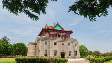 Sunny exterior view of the Juguang Tower