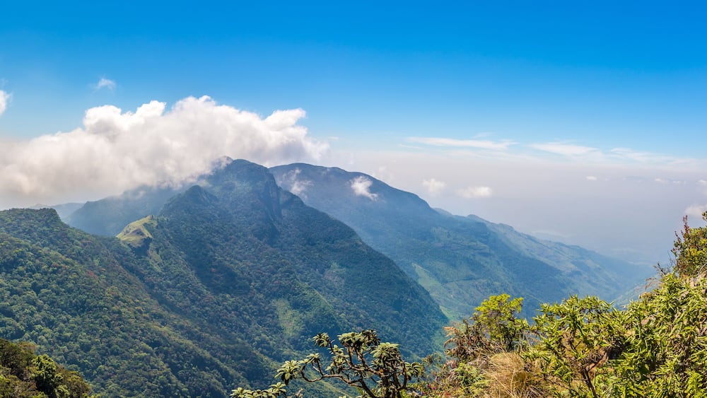 Panoramic view from the hill Mini Worlds End in Horton Plains National Park, Sri Lanka