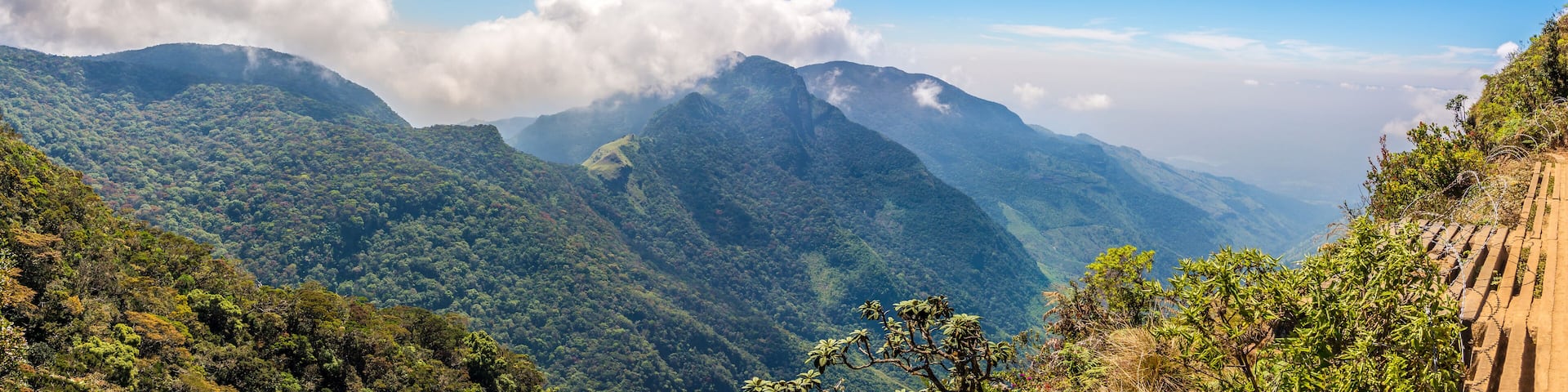 Panoramic view from the hill Mini Worlds End in Horton Plains National Park, Sri Lanka