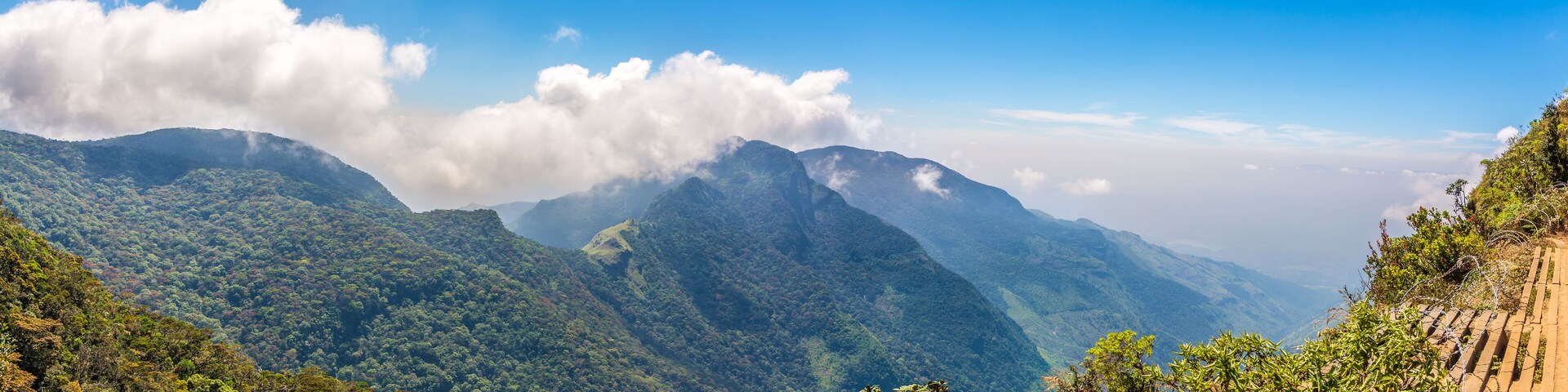 Panoramic view from the hill Mini Worlds End in Horton Plains National Park, Sri Lanka