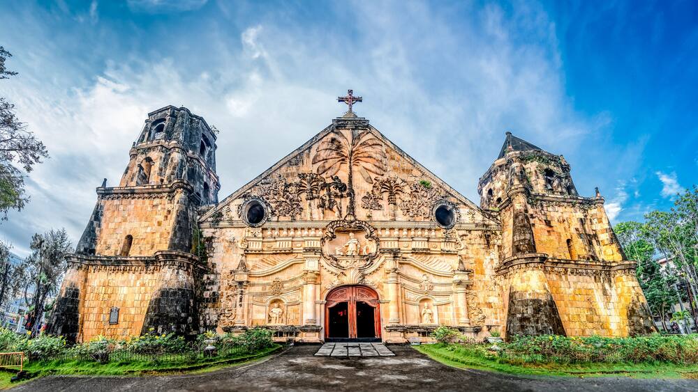 Miag-ao Church, Iloilo, Philippines. An 18th-century place of worship built by Spanish Catholic missionaries featuring Baroque architecture considered UNESCO world heritage site