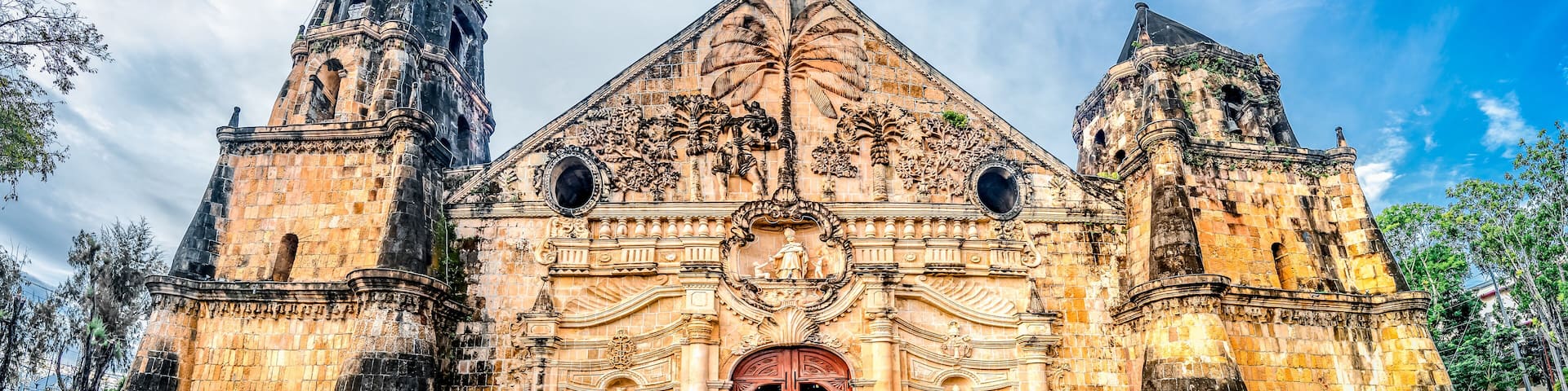 Miag-ao Church, Iloilo, Philippines. An 18th-century place of worship built by Spanish Catholic missionaries featuring Baroque architecture considered UNESCO world heritage site
