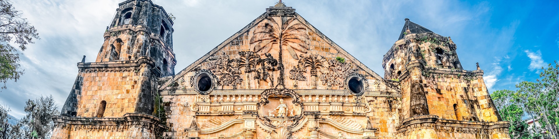 Miag-ao Church, Iloilo, Philippines. An 18th-century place of worship built by Spanish Catholic missionaries featuring Baroque architecture considered UNESCO world heritage site