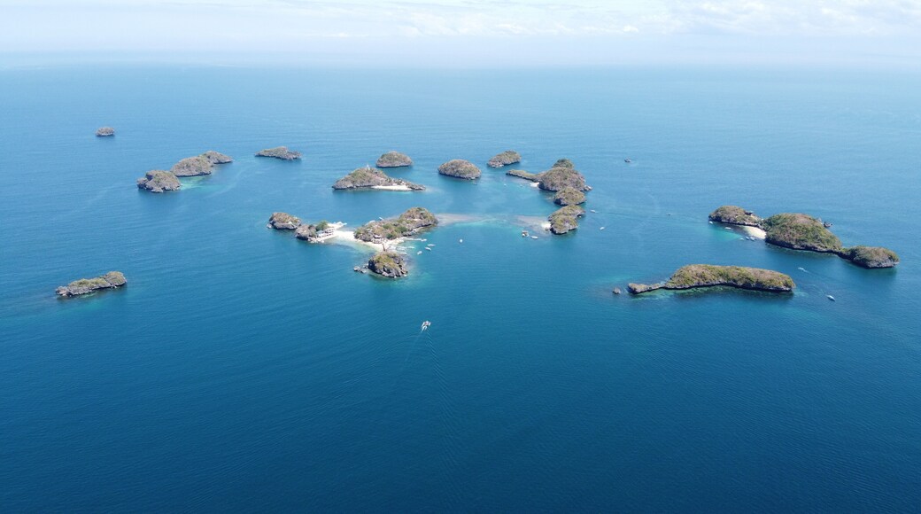 Distant Aerial of Hundred Islands in Alaminos, Pangasinan, Philippines. It is a national park and a protected area.