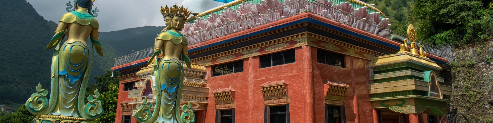 Dakshinkali, Nepal: the 40 metres high statue of Guru Rinpoche (Padmasambhava, Born from a Lotus), tantric Buddhist Vajra master, built in 2012, overlooking Dollu and Pharping monasteries