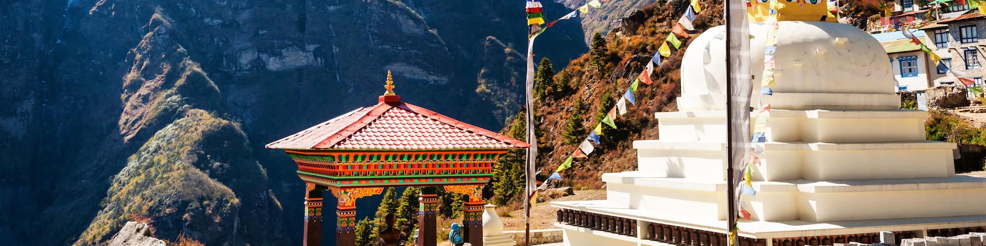 Buddhist stupa in Namche Bazar village in Himalayas, Nepal. Khumbu valley, Everest region