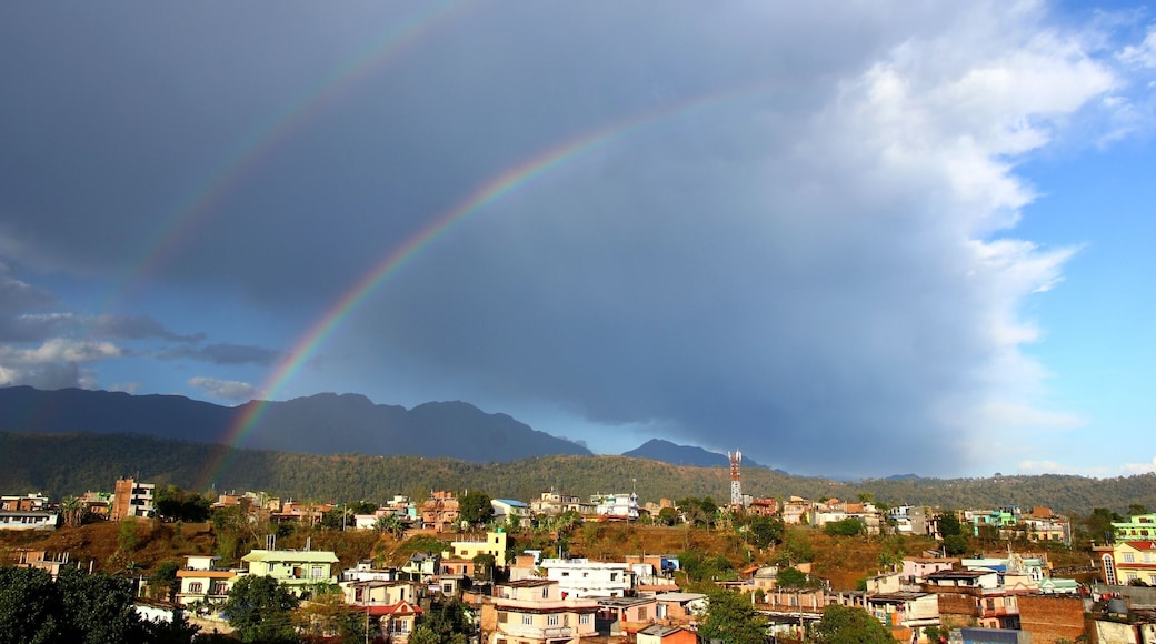 Double rainbow in the sky after rain. Hetauda, Nepal