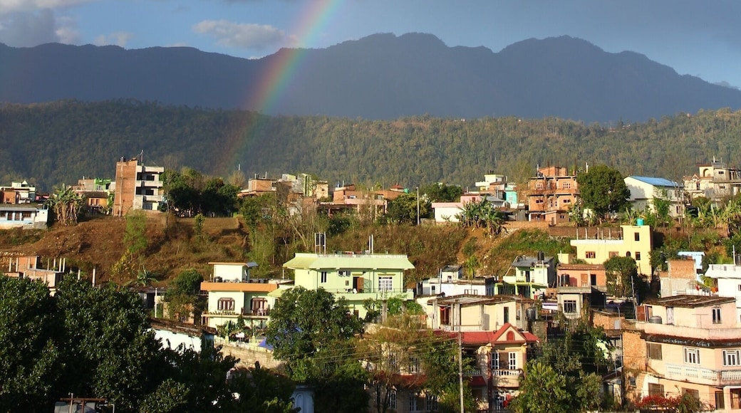 Double rainbow in the sky after rain. Hetauda, Nepal