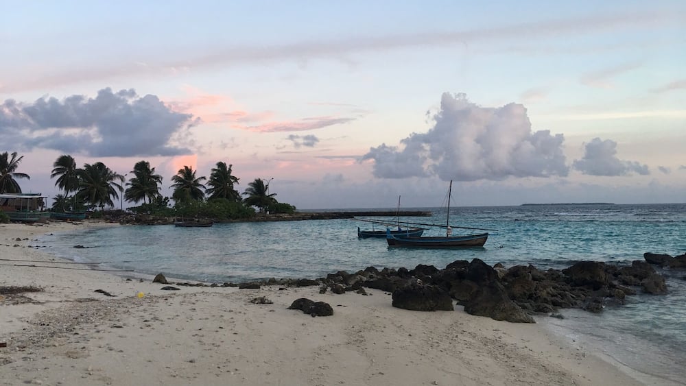 Sunset near the bikini beach on Hangnaameedhoo island in the Maldives. #AquaTrove