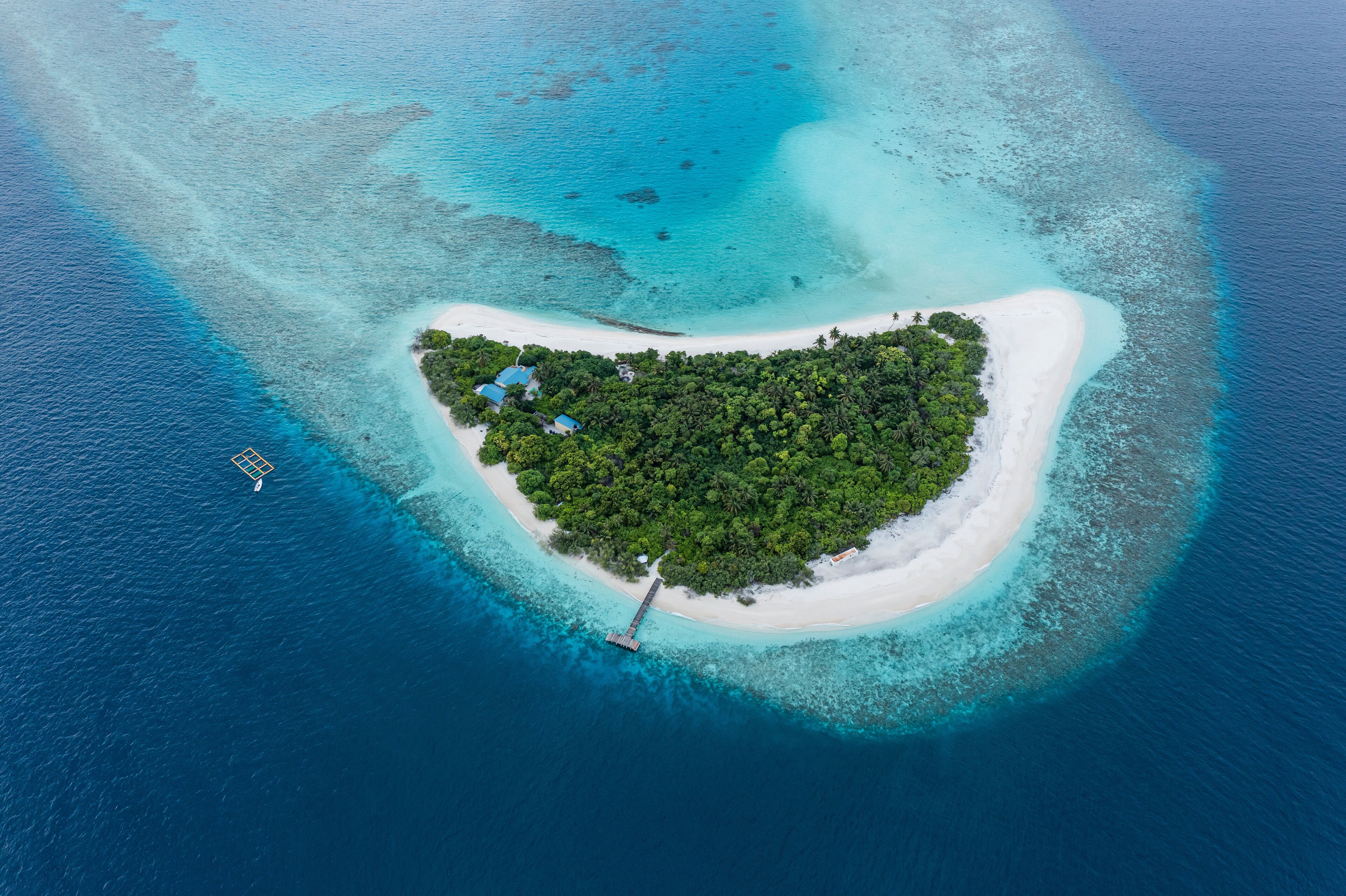 Aerial view of Raa Atoll on Fenfushi Island, Laccadive Sea, Indian Ocean, Maldives archipelagos.