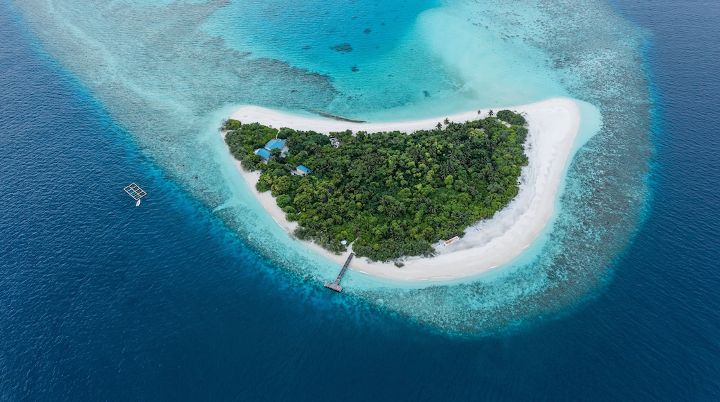 Aerial view of Raa Atoll on Fenfushi Island, Laccadive Sea, Indian Ocean, Maldives archipelagos.