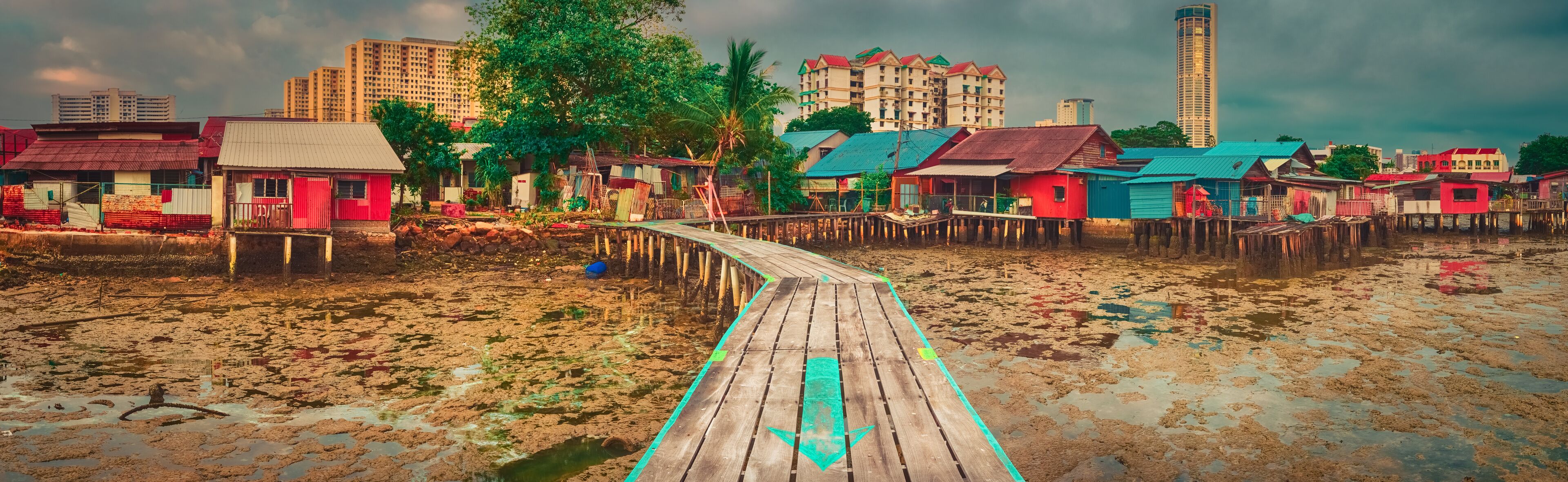 Sunrise at Penang. Yeoh jetty on the foreground , Malaysia. Panorama