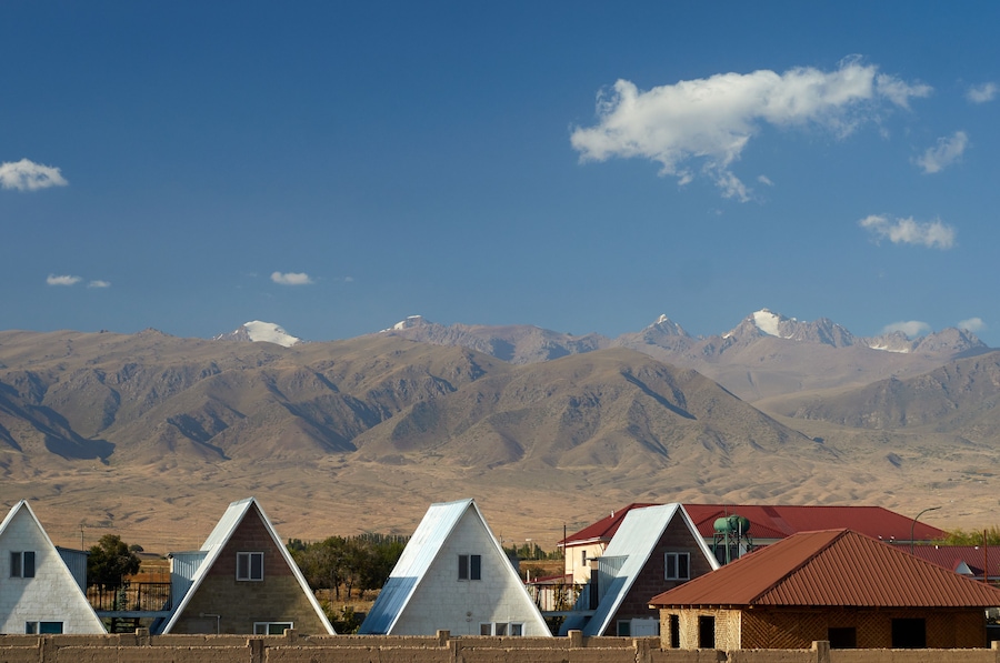 Kungoy Ala-Too or Kungey Alataw mountain view from Ysyk Kol and Tamchy village