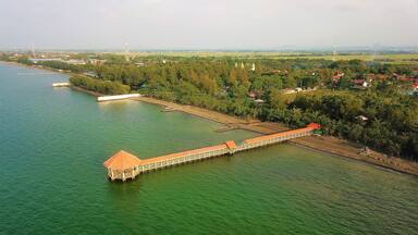 Beautiful aerial view, natural panorama - The beauty of the pier on Pemalang beach, Central Java-Indonesia.