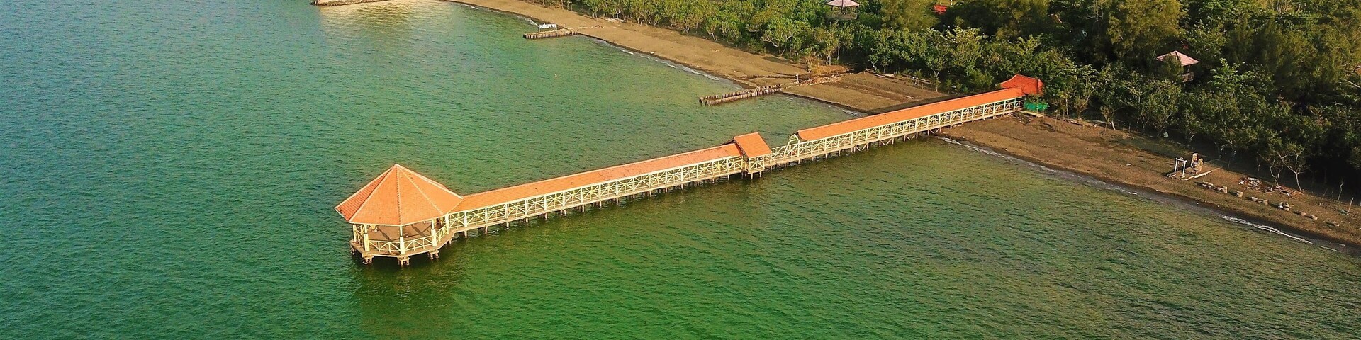 Beautiful aerial view, natural panorama - The beauty of the pier on Pemalang beach, Central Java-Indonesia.