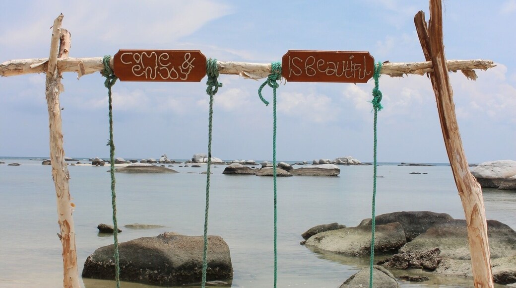 It is an island off of Belitung island, Indonesia. The beach is still pristine as it is accessed only by the fishermen and the local residents, which are only around 1500 people. There are no tourists here and no accommodation to stay. Odd that there are no big developers eyeing this place, as there are quite plenty of land for sale. If you're a big resort developer, I urge you to invest here 🙂🌴🦀