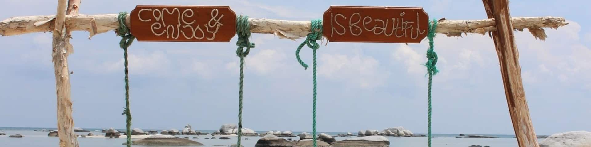 It is an island off of Belitung island, Indonesia. The beach is still pristine as it is accessed only by the fishermen and the local residents, which are only around 1500 people. There are no tourists here and no accommodation to stay. Odd that there are no big developers eyeing this place, as there are quite plenty of land for sale. If you're a big resort developer, I urge you to invest here 🙂🌴🦀