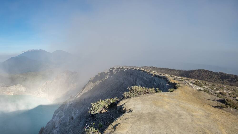 Panorama view on crater Kawah Ijen. At Bondowoso, Indonesia