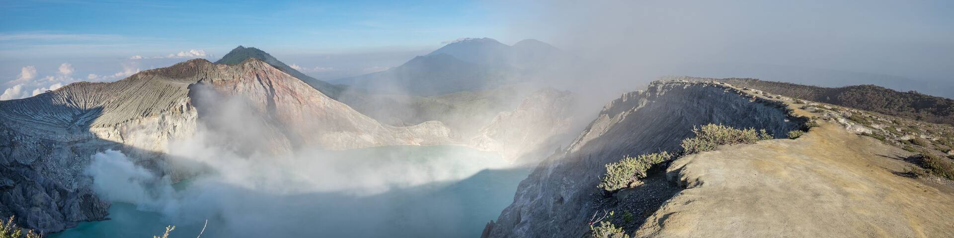Panorama view on crater Kawah Ijen. At Bondowoso, Indonesia