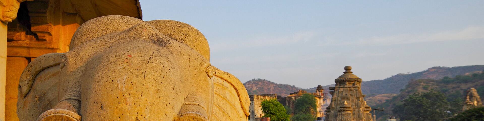 Jagat Shiromani Hindu Temple in Amber near Jaipur in Rajasthan in India during sunrise