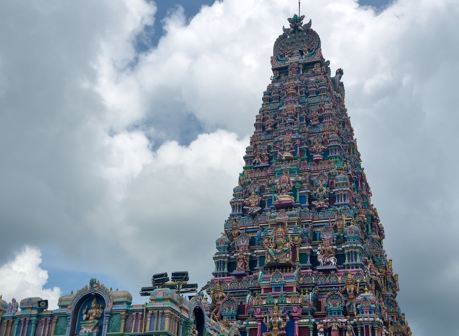 View of the Mariamman temple tower of Samayapuram in Tiruchirappalli district, Tamil Nadu