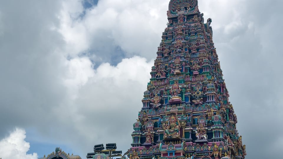 View of the Mariamman temple tower of Samayapuram in Tiruchirappalli district, Tamil Nadu