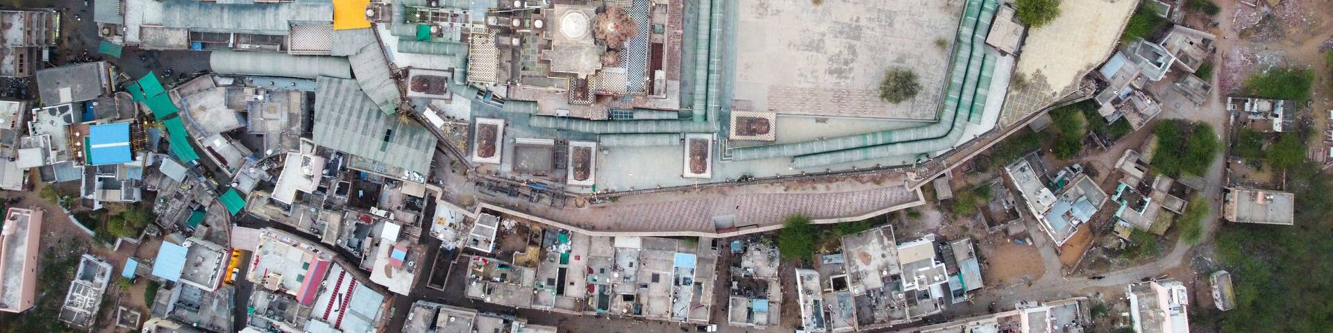 Osian, Rajasthan, India 2nd March 2023: The Sachchiya Mata Temple is located in Osian, near Jodhpur city in the Indian state of Rajasthan. Kuldevi. Jodhpur - Bikaner Highway. Drone shots.