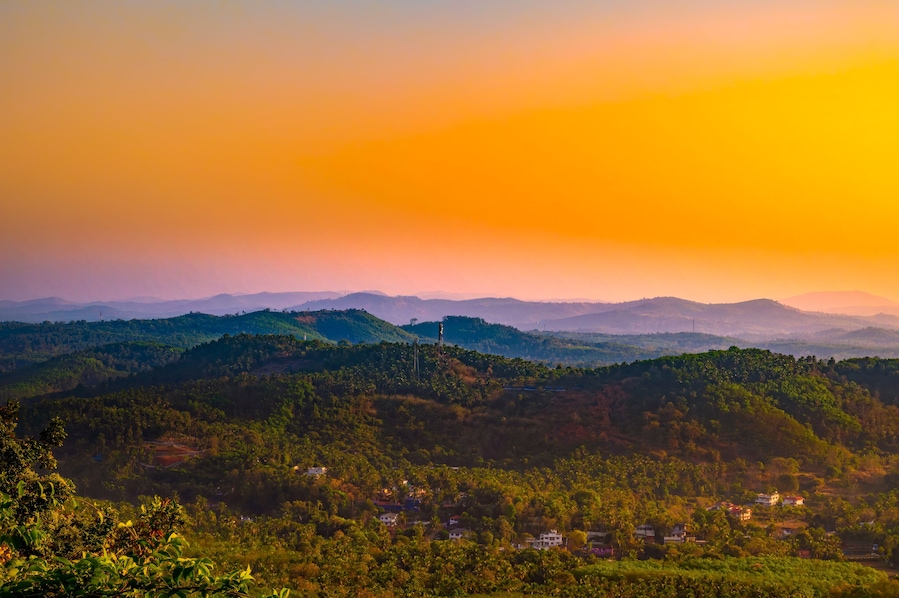 Beautiful Sunset Mountain landscape from Perinthalmanna, Kerala, India