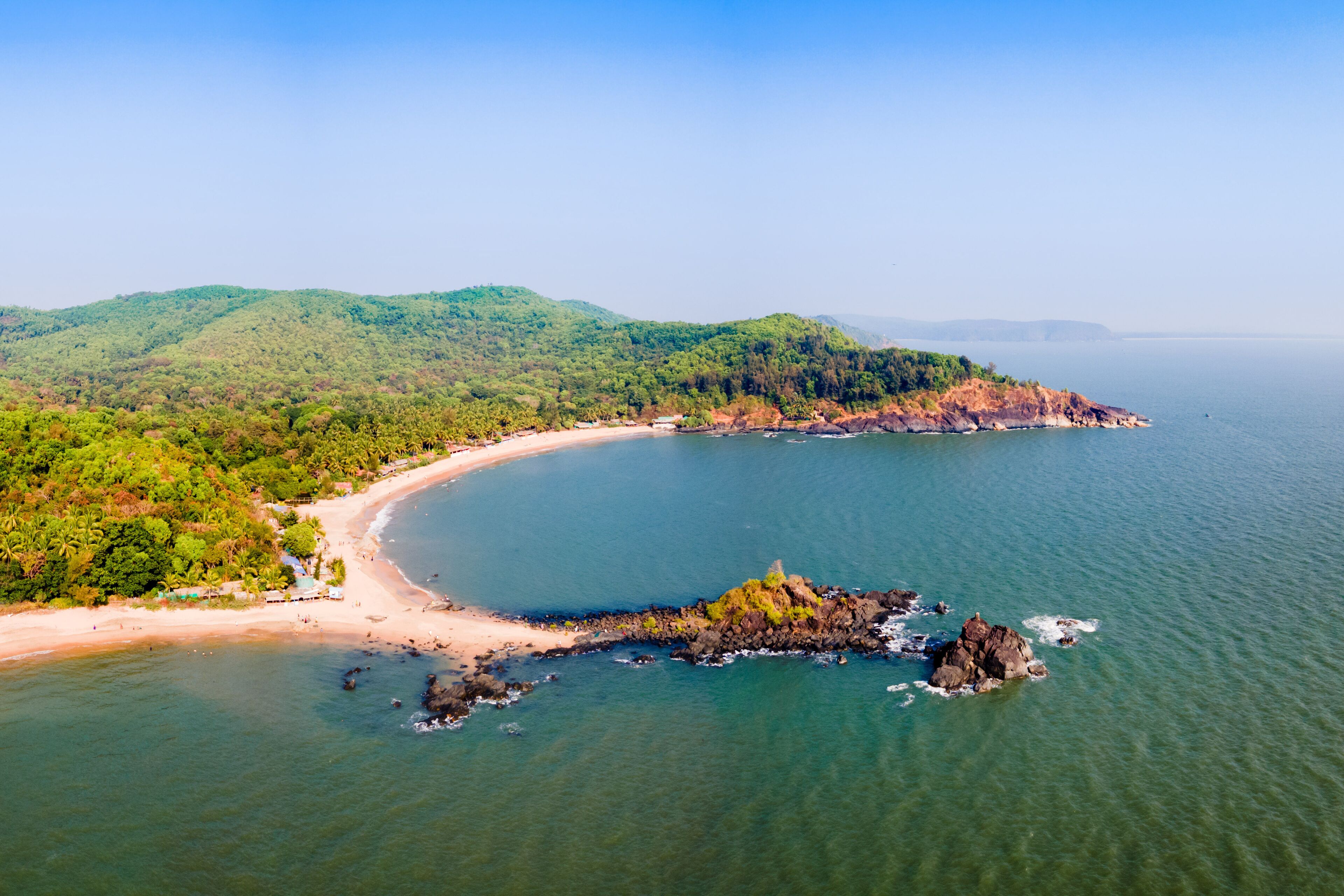 Om Beach aerial panoramic view in Gokarna, India