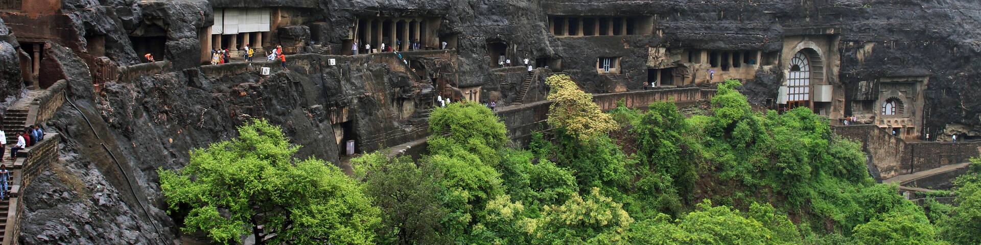The view of Ajanta caves, the rock-cut Buddhist monuments.