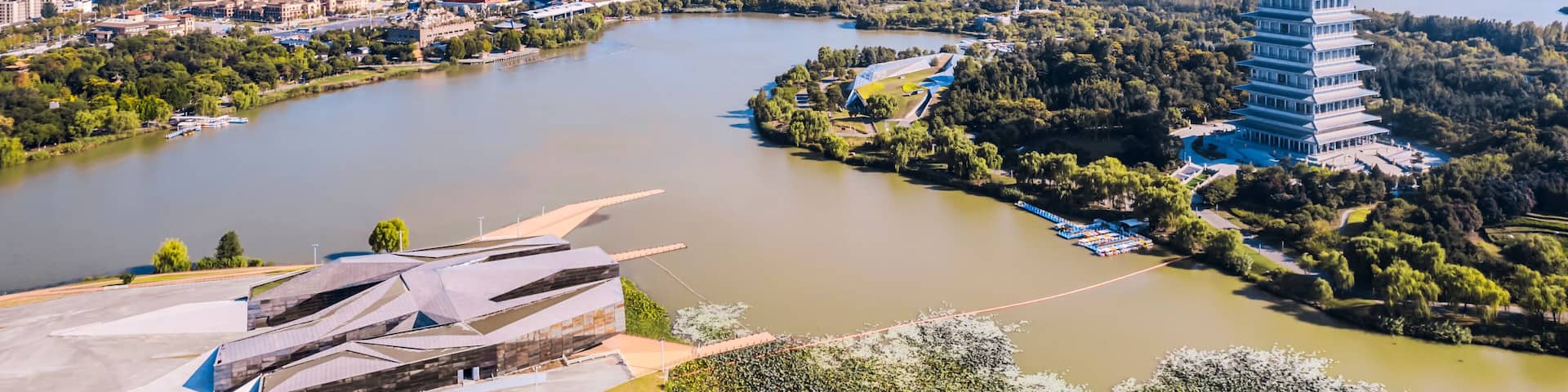 Aerial Scenery of Chang'an Tower in Xi'an World Expo Park, Shaanxi, China