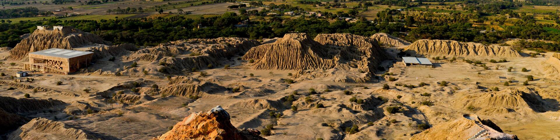 Panoramic view of Huacas in Tucume, Peru