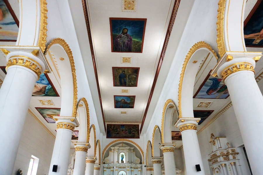 Sopetrán, Antioquia, Colombia; June 29, 2024: Ceiling interior details of Our Lady of the Assumption in the main square of Sopetrán town.