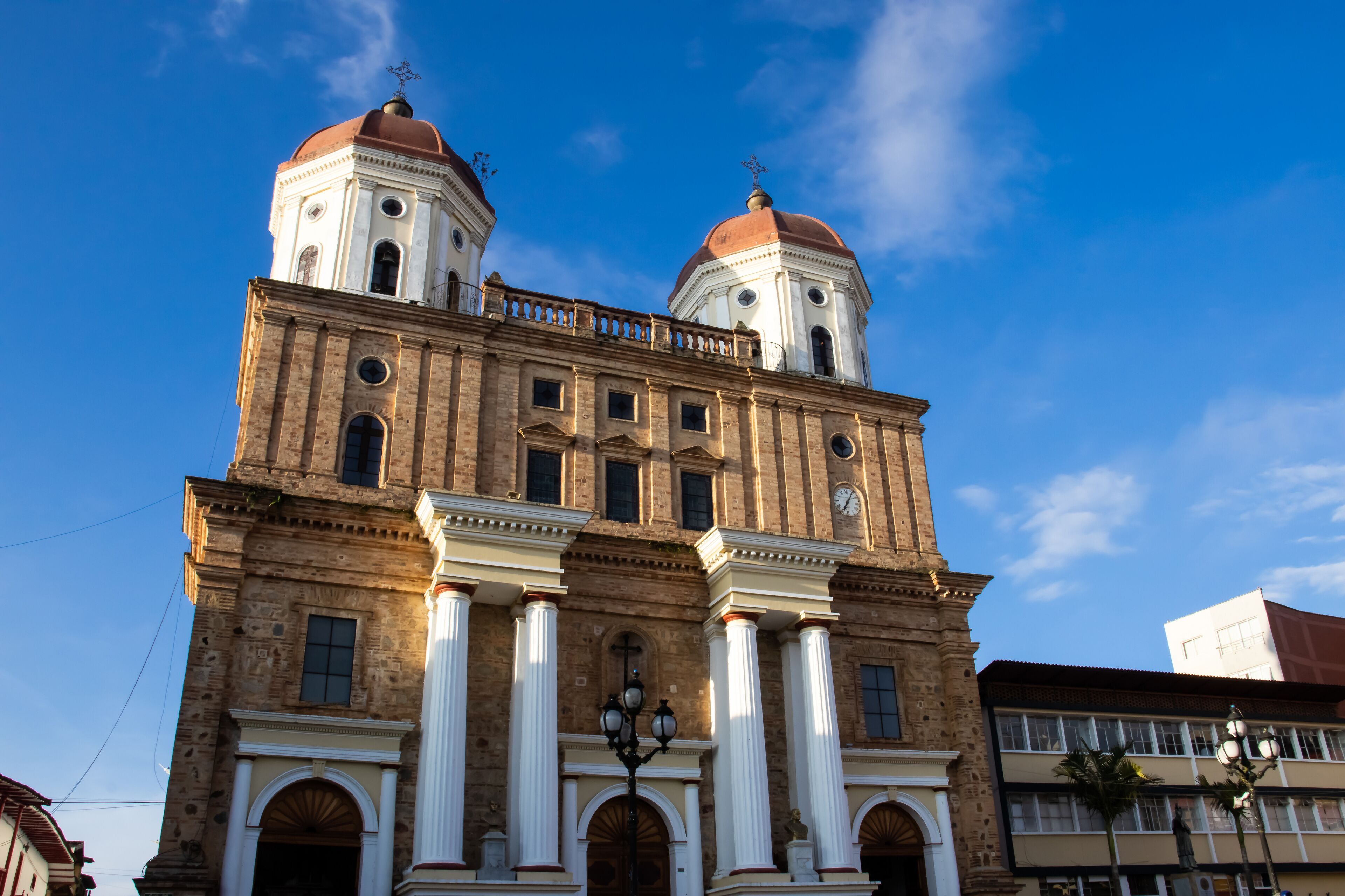 Historical Santa Rosa de Osos Cathedral at the Bolivar square of the small town of Santa Rosa de Osos in Antioquia, Colombia.