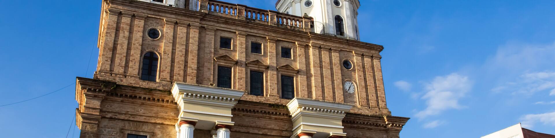 Historical Santa Rosa de Osos Cathedral at the Bolivar square of the small town of Santa Rosa de Osos in Antioquia, Colombia.