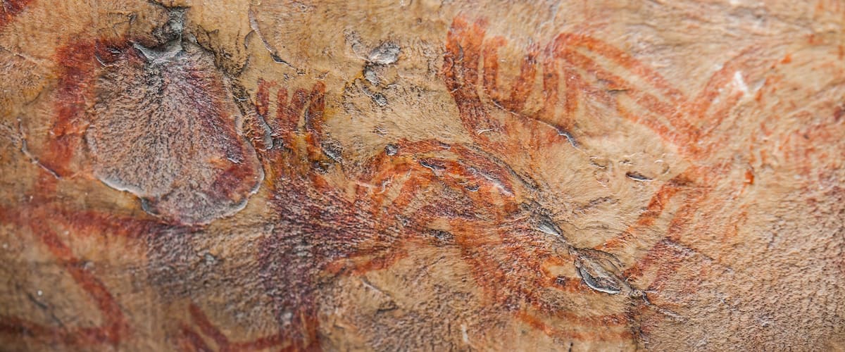 Prehistoric paintings on rock known as petroglyphs in the municipality of Facatativa in Colombia