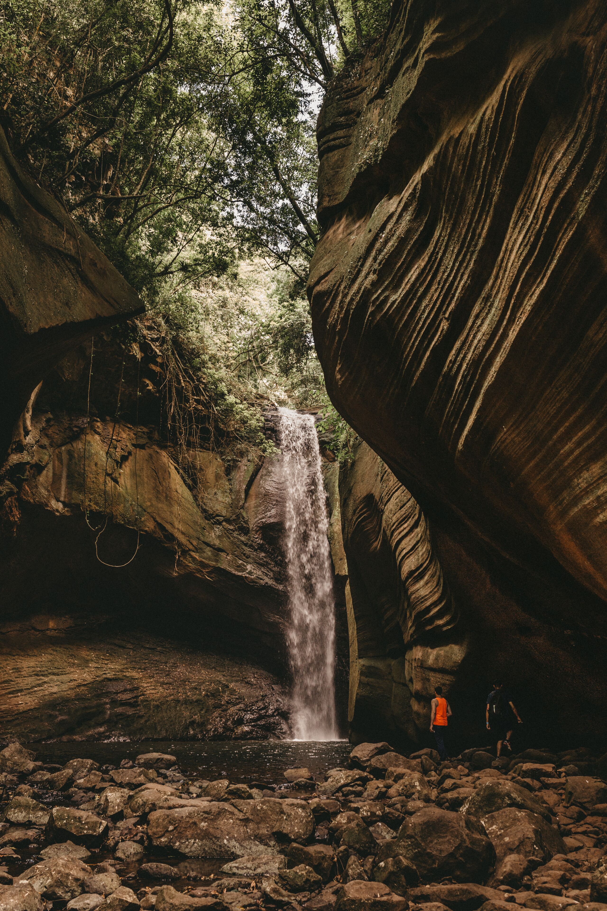 waterfall and cave in the interior of rio grande do sul brazil